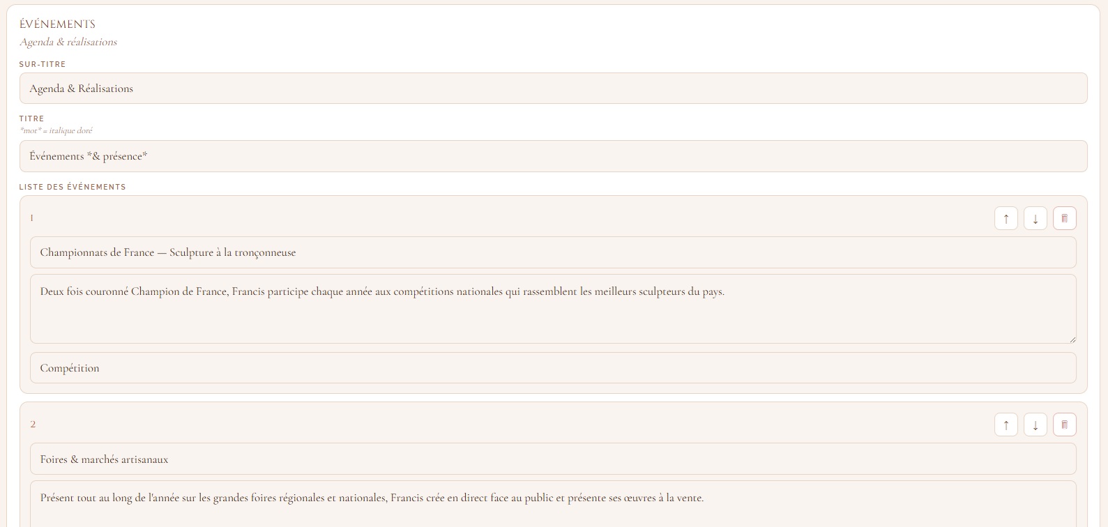 Gestion de l'agenda dans l'admin