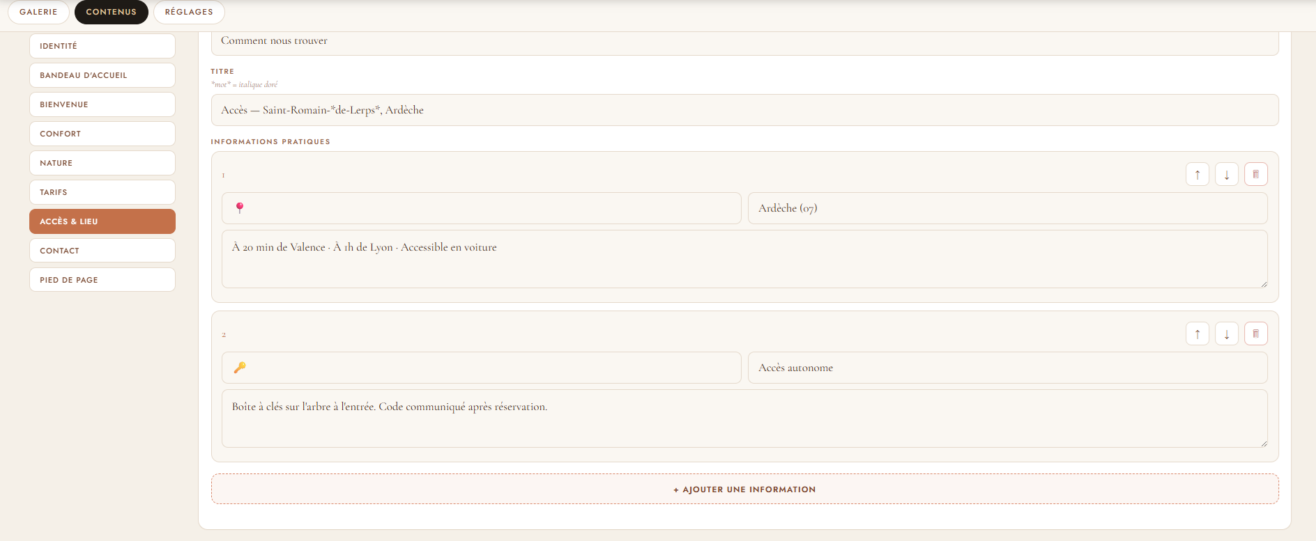 Gestion de l'agenda dans l'admin