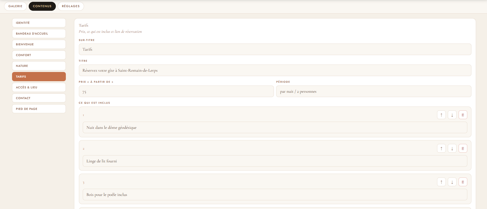 Gestion des tarifs et conditions dans l'admin